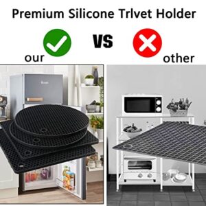 Silicone Trivet Pot Mat, Silicone Pot Holders for Hot Pan and Pot Pads. Heat Resistant Counter Mats for Tables Placemats,Countertops, Spoon Rest and Large Coasters,4 Pack Black(2 Squared + 2 Round)