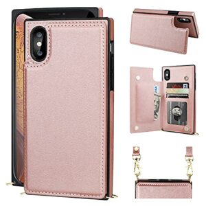 bocasal crossbody wallet case for iphone xs max credit card holder pu leather kickstand shockproof detachable cross body strap lanyard magnetic closure 6.5 inch(rose gold)