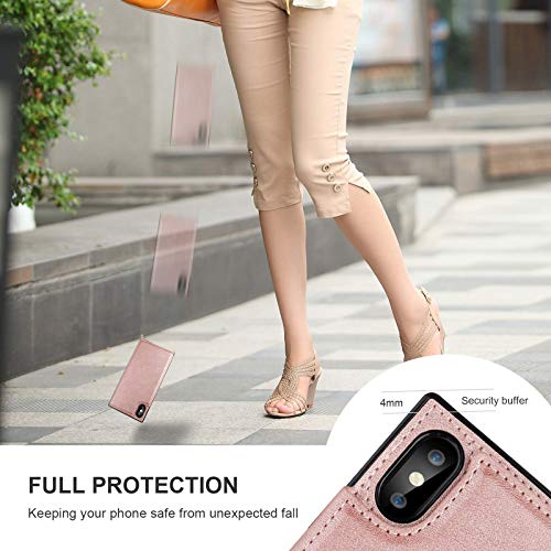 Bocasal Crossbody Wallet Case for iPhone Xs Max Credit Card Holder PU Leather Kickstand Shockproof Detachable Cross Body Strap Lanyard Magnetic Closure 6.5 inch(Rose Gold)