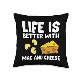 the mac and cheese macaroni lover store life is better funny mac n cheese throw pillow, 16x16, multicolor