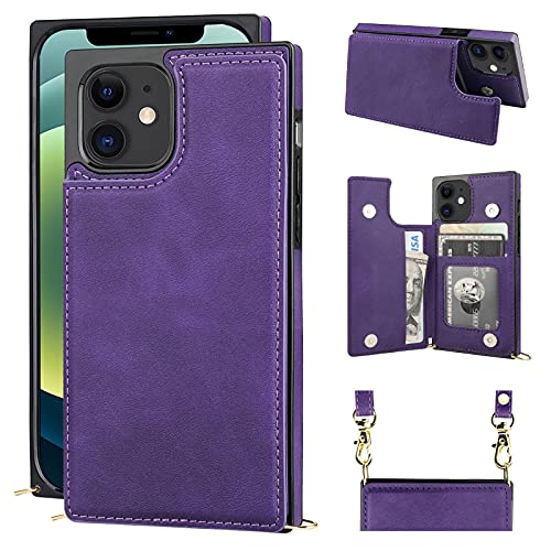 Bocasal Crossbody Wallet Case for iPhone 12/12 Pro Credit Card Holder PU Leather Kickstand Shockproof Detachable Cross Body Strap Lanyard Magnetic Closure 6.1 inch(Purple)