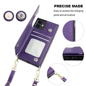 Bocasal Crossbody Wallet Case for iPhone 12/12 Pro Credit Card Holder PU Leather Kickstand Shockproof Detachable Cross Body Strap Lanyard Magnetic Closure 6.1 inch(Purple)