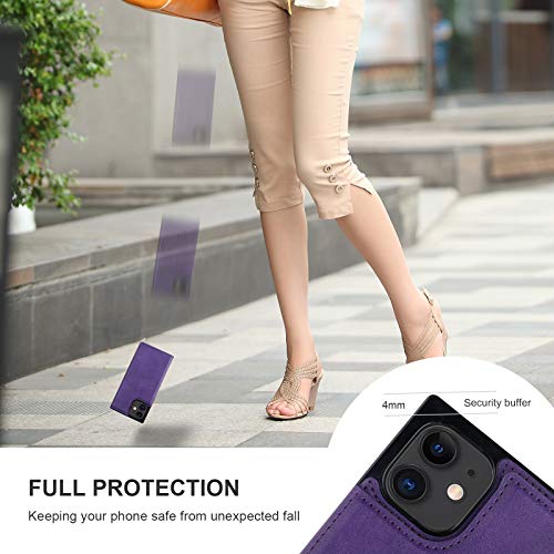 Bocasal Crossbody Wallet Case for iPhone 12/12 Pro Credit Card Holder PU Leather Kickstand Shockproof Detachable Cross Body Strap Lanyard Magnetic Closure 6.1 inch(Purple)