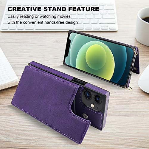 Bocasal Crossbody Wallet Case for iPhone 12/12 Pro Credit Card Holder PU Leather Kickstand Shockproof Detachable Cross Body Strap Lanyard Magnetic Closure 6.1 inch(Purple)