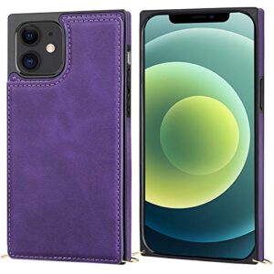 Bocasal Crossbody Wallet Case for iPhone 12/12 Pro Credit Card Holder PU Leather Kickstand Shockproof Detachable Cross Body Strap Lanyard Magnetic Closure 6.1 inch(Purple)