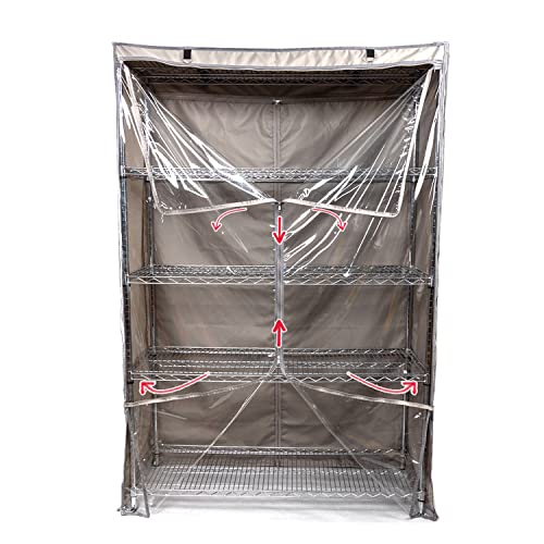 YLOVAN Storage Shelf Cover Wire Rack Shelving Dust Protective, Fits Racks 48" Lx19''Dx72''H One Side See Through Panel (Cover only)