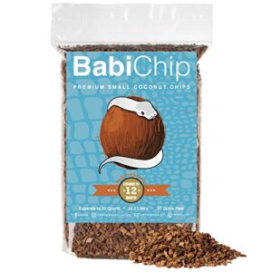 BabiChip Coconut Chip Substrate for Reptiles 12 Quart Loose Small Sized Coco Husk Chip Bedding for Ball Pythons, Other Snakes, Tortoises, Geckos, Frogs, or Lizard Terrarium Tanks