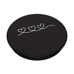 Three White Hearts Love Black PopSockets Swappable PopGrip