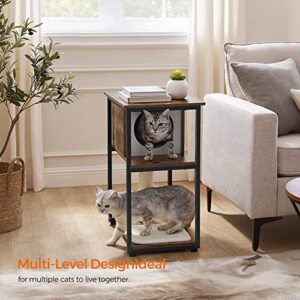 Feandrea Cat Tree and End Table, Cat Tower with Scratching Post and Mat, Cat Condo, Nightstand, for Living Room, Bedroom, Industrial Style, Rustic Brown UPCT111H01