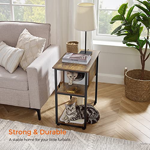 Feandrea Cat Tree and End Table, Cat Tower with Scratching Post and Mat, Cat Condo, Nightstand, for Living Room, Bedroom, Industrial Style, Rustic Brown UPCT111H01