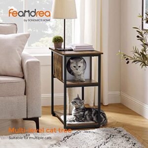 Feandrea Cat Tree and End Table, Cat Tower with Scratching Post and Mat, Cat Condo, Nightstand, for Living Room, Bedroom, Industrial Style, Rustic Brown UPCT111H01