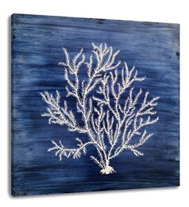 yihui arts nautical canvas wall art hand painted navy blue and white coastal painting modern abstract tree artwork for living room bedroom hall way decor