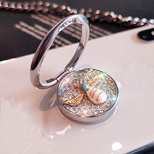 GSRYPC Fashion bee Pattern Cell Phone 360° Rotating Ring Stand Holder , Bling Diamond Finger Kickstand Back Stand Hand Grip Compatible with iPhone 13 ,Samsung S21 ,iPhone 13 pro max (Silver)