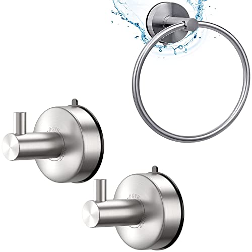 DGYB Suction Cup Hooks for Shower + Brushed Nickel Suction Cup Hand Towel Ring