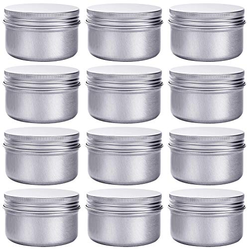 Hulless 4 Ounce Aluminum Cans 120 mL Screw Lid Metal Storage Tins Containers for Storing Spices, Candies, Lip Balm, Candles, 12 Pcs.