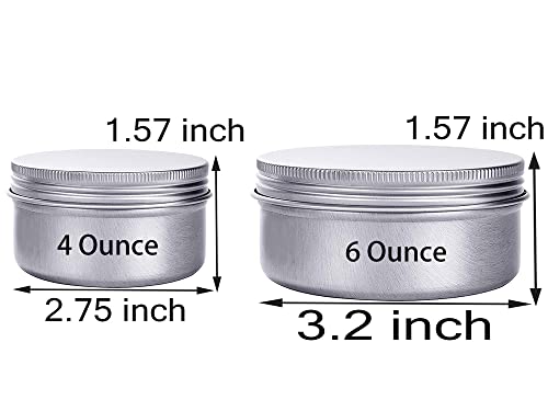 Hulless 4 Ounce Aluminum Cans 120 mL Screw Lid Metal Storage Tins Containers for Storing Spices, Candies, Lip Balm, Candles, 12 Pcs.