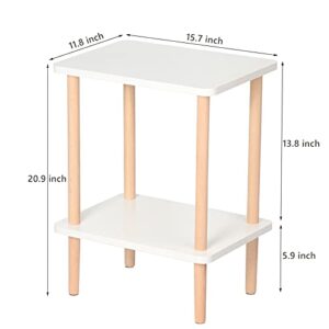 exilot 2-Tier Side Table Tall End Table with Storage Rack Wooden Nightstand Bedside Table for Living Room Bedroom Office No-Tool Assembly (White).