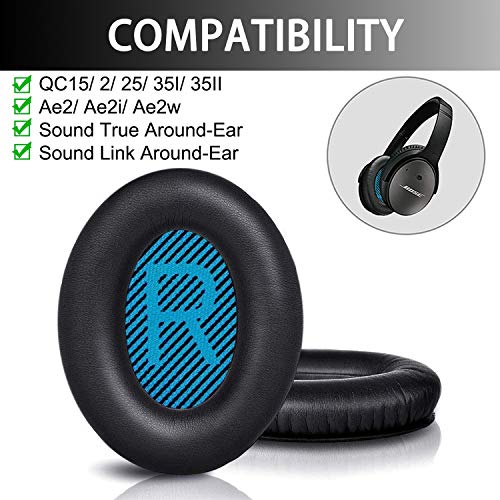 Qrivp Headphones Ear Pads Cushions Replacement - Earpads Compatible with Bose QuietComfort QC 2 15 25 35 Ear Cushions for QC2 QC15 QC25 QC35 SoundLink/SoundTrue Around-Ear II AE2 Headphones (Black)