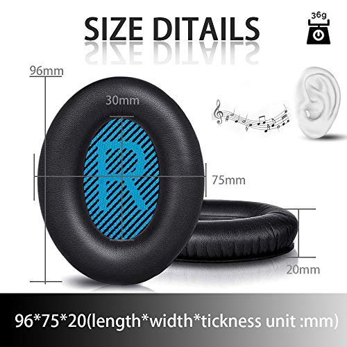 Qrivp Headphones Ear Pads Cushions Replacement - Earpads Compatible with Bose QuietComfort QC 2 15 25 35 Ear Cushions for QC2 QC15 QC25 QC35 SoundLink/SoundTrue Around-Ear II AE2 Headphones (Black)