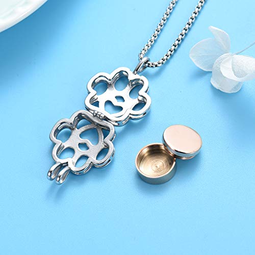 Pet Cremation Jewelry For Ashes For Dog/Cat Paw Stainless Steel Memorial Locket Urn Necklace Inside Mini Case Keepsake Cremation Jewelry Women Men (Silver With Rose gold)