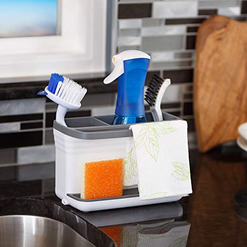 Glad Kitchen Sink Organizer Caddy with 2 Compartments | Sponge Holder for Soap, Scrubber Brush, and Dish Cloth | Drain Holes and Pour Spout Keeps Countertop Dry