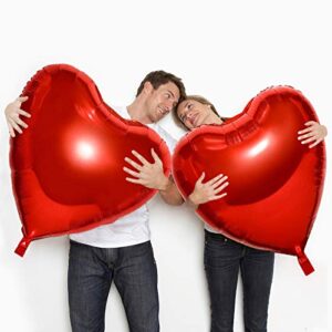 4 pcs huge heart shaped balloons, 32 inches romantic large red foil balloons for engagement wedding valentines day anniversary party decorations