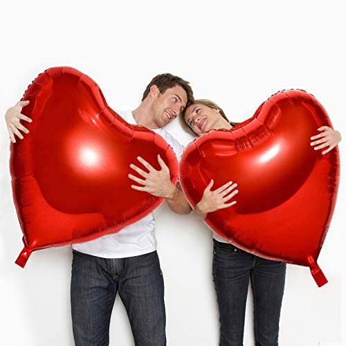 4 PCS Huge Heart Shaped Balloons, 32 Inches Romantic Large Red Foil Balloons for Engagement Wedding Valentines Day Anniversary Party Decorations