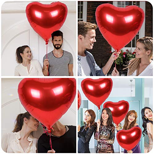 4 PCS Huge Heart Shaped Balloons, 32 Inches Romantic Large Red Foil Balloons for Engagement Wedding Valentines Day Anniversary Party Decorations