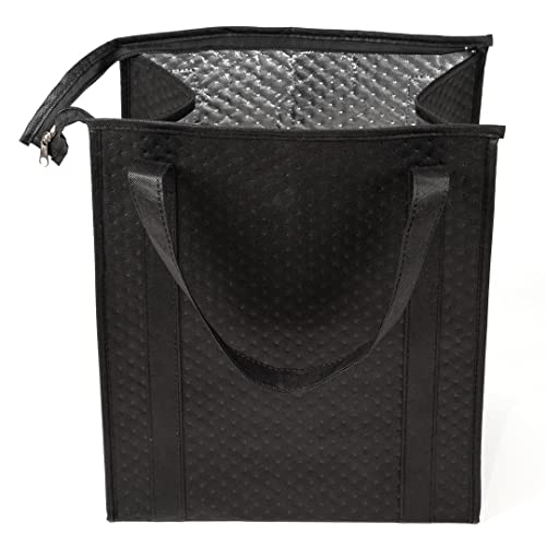 Cater Tek 14.9 x 13.1 x 9.4 Inch Food Delivery Bags, 10 Insulated Food Carriers - Leakproof, Reusable, Black Non Woven Fabric Catering Bags, For Hot Or Cold Meals