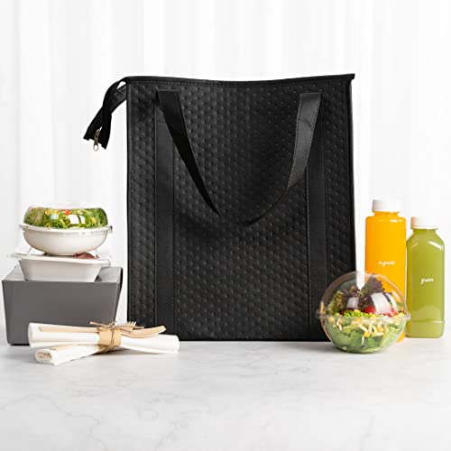 Cater Tek 14.9 x 13.1 x 9.4 Inch Food Delivery Bags, 10 Insulated Food Carriers - Leakproof, Reusable, Black Non Woven Fabric Catering Bags, For Hot Or Cold Meals