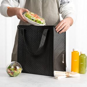 Cater Tek 14.9 x 13.1 x 9.4 Inch Food Delivery Bags, 10 Insulated Food Carriers - Leakproof, Reusable, Black Non Woven Fabric Catering Bags, For Hot Or Cold Meals