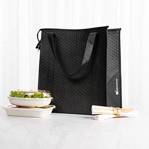 Cater Tek 14.9 x 13.1 x 9.4 Inch Food Delivery Bags, 10 Insulated Food Carriers - Leakproof, Reusable, Black Non Woven Fabric Catering Bags, For Hot Or Cold Meals