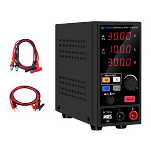 programmable 30v/10a dc power supply variable, adjustable switching regulated power supply with 4-digit large display alligator leads, 5v/2a usb interface，2 groups of internal memories.