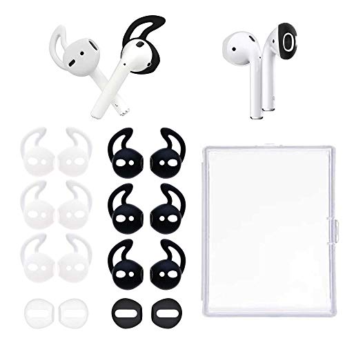 Generic Brands 8 Pairs Ear Covers Ear Hooks Professional Anti-Slip Silicone Earbuds Tips Compatible with Apple Airpods 1&2 (White + Black)