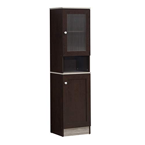 Hodedah 63" Tall Slim Open Shelf Plus Top and Bottom Enclosed Storage Kitchen Pantry, Chocolate-Grey