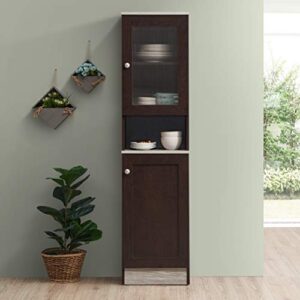 Hodedah 63" Tall Slim Open Shelf Plus Top and Bottom Enclosed Storage Kitchen Pantry, Chocolate-Grey