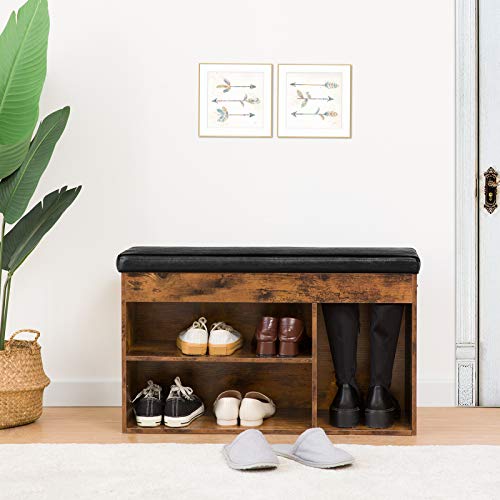 HOOBRO Shoe Storage Bench with Padded Cushion, Entryway Bench with Flip-Open Storage Box and Adjustable Shelf, Shoe Rack with Hidden Compartment, for Entryway, Living Room, Rustic Brown BF40HX01