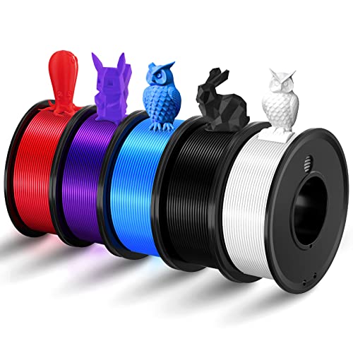 Haosegd 3D Printer Filament PLA 1.75mm 3-D Printing Materials 5 Colors Bundle Print Filiment 1.75 mm White Black Red Blue Purple Dimensional Accuracy ±0.02mm Fillament Spool Vacuum Packaging 250G X 5