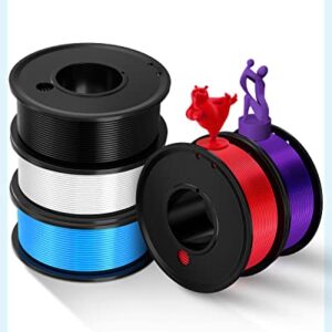 Haosegd 3D Printer Filament PLA 1.75mm 3-D Printing Materials 5 Colors Bundle Print Filiment 1.75 mm White Black Red Blue Purple Dimensional Accuracy ±0.02mm Fillament Spool Vacuum Packaging 250G X 5