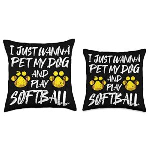 Girls Softball Player Stuff Dog Lover Funny Fastpitch Softball Throw Pillow, 16x16, Multicolor