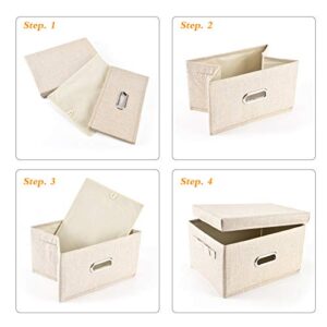 HONGKERNE Linen Fabric Storage Bin with Lid[1-Pack] Foldable Storage Box Organizer Storage Basket with Lid Closet Storage Bins for Clothes Storage Containers for Bedroom Office Home (Cream, Small)