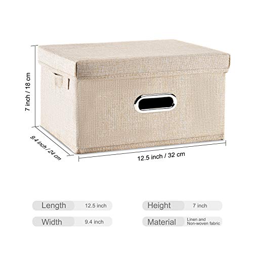 HONGKERNE Linen Fabric Storage Bin with Lid[1-Pack] Foldable Storage Box Organizer Storage Basket with Lid Closet Storage Bins for Clothes Storage Containers for Bedroom Office Home (Cream, Small)