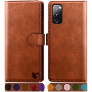 suanpot for samsung galaxy s20 fe leather wallet case with rfid blocking credit card holder, flip folio book pu cell phone cover for s20fe 5g shockproof case pocket for men for women 6.5 light brown