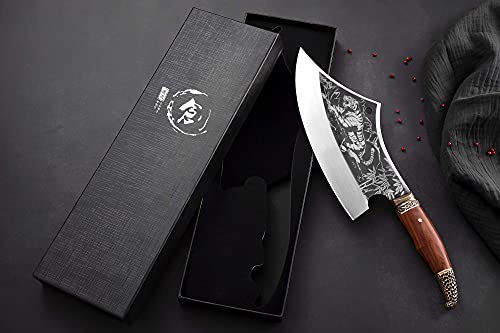 Golden Bird Meat Cleaver Knife Hand Forged Tiger Cleaver Heavy Duty Bone Chopper Outdoor Camping Knife Butcher Knife for Meat Cutting