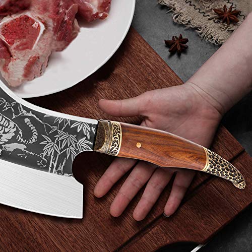 Golden Bird Meat Cleaver Knife Hand Forged Tiger Cleaver Heavy Duty Bone Chopper Outdoor Camping Knife Butcher Knife for Meat Cutting