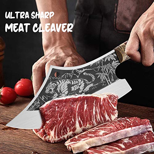 Golden Bird Meat Cleaver Knife Hand Forged Tiger Cleaver Heavy Duty Bone Chopper Outdoor Camping Knife Butcher Knife for Meat Cutting