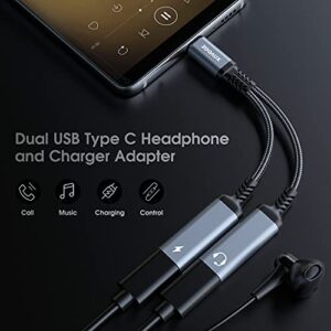 USB C Splitter, ZOOAUX Dual USB C Headphone and Charger Adapter,2-in-1 Type C Audio Dongle Cable with PD 60W Fast Charging Support Call Music for Pixel 4 3 XL,Galaxy S22 S21 S20+ S20 Note 20 10,Xperia