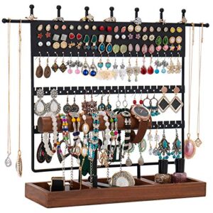 qilichz earring organizer earring stand 124 holes earring holder jewelry stand jewelry holder jewelry organizer jewelry tower rack with wooden tray for home use and jewelry display
