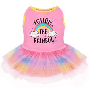 kyeese dog dress sunflower dogs sundress tulle with ruffle sleeves dog apparel (medium (pack of 1), rainbow(a))