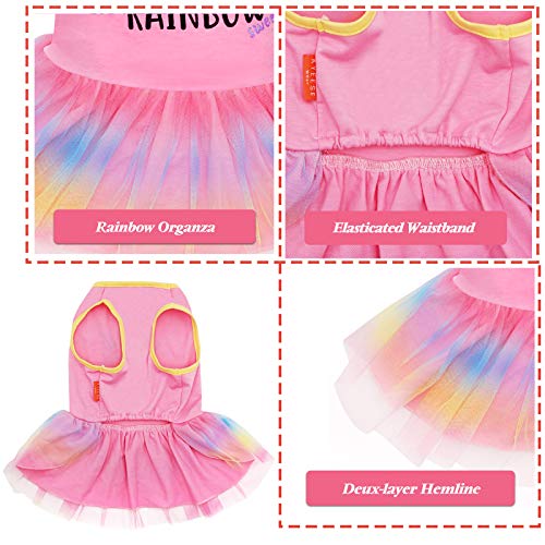 KYEESE Dog Dress Sunflower Dogs Sundress Tulle with Ruffle Sleeves Dog Apparel (Medium (Pack of 1), Rainbow(A))